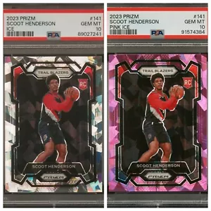 2023-24 Panini Prizm Scoot Henderson RC Rookie Cracked Ice + Pink Ice PSA 10 - Imagen 1 de 3