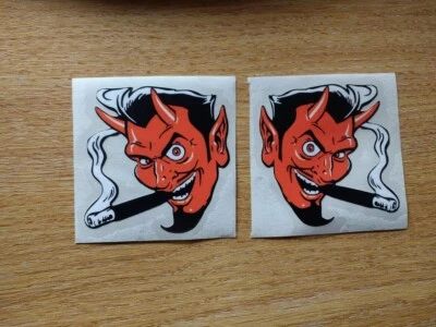 Smoking Devil - sticker/decal 60mm ~ Hot-Rod / Custom style ~ x2