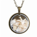 Glass Locket Pendant Necklace Beach Girl Sea Shells In