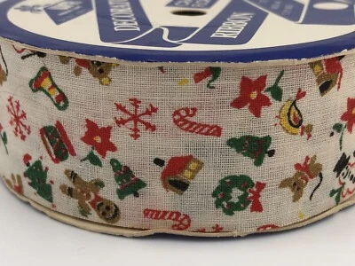 De colección Años 80 Nuevo de Lote Antiguo Algodón Navidad Floral Artesanal Cinta Bastón de Caramelo Árbol Copo de Nieve Foto 1 de 3