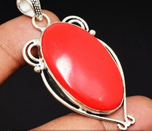 Collana con grande ciondolo vero corallo rosso con GARANZIA argento 925 NUOVA - Foto 1 di 2
