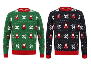 Saltador de Navidad tejido novedad de Santa Fairisle para adultos - verde o marino - Imagen 1 de 5