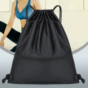 Unisex Kordelzugbeutel groß Sport Schwimmen Gym PE Sack Tasche mit Reißverschlusstaschen - Bild 1 von 9