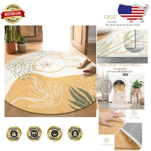 Ultra-Thin 6Ft Round Botanical Print Rug - Soft, Lightweight, & Stain Resistant - Picture 1 of 9