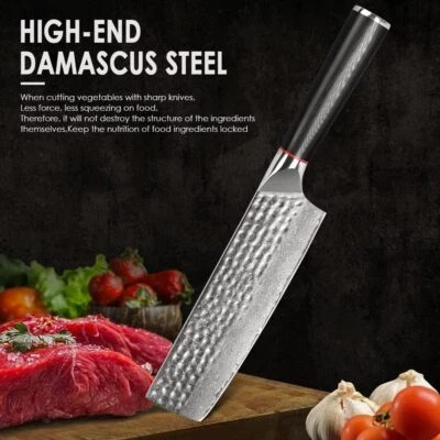 Cuchillo Damasco Nakiri 7 pulgadas VG10 acero cuchillo de chef cuchillo de verduras Foto 1 de 4