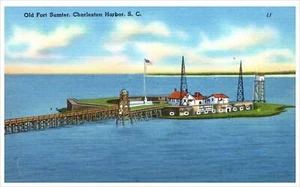 Old Fort Sumter Charleston Harbor South Carolina Vintage Linen Postcard Standard - Bild 1 von 2