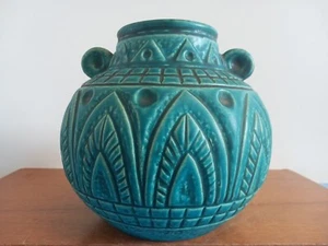 Jarrón Jasba cerámica azteca jarrón de cerámica azteca años 60 70 turquesa midcentury - Imagen 1 de 9