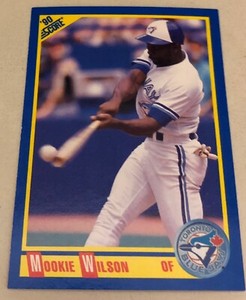 1990 Score Mookie Wilson Baseball Card #448 Blue Jays Outfield Mid-High-Grade