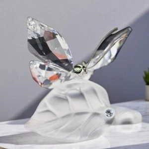Swarovski Crystal Butterfly Figurine Frosted Leaf Retired Paperweight 7615 - Picture 1 of 7