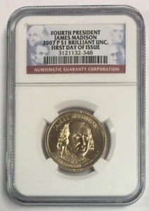 2007 P $1 James Madison Presidential Dollar First Day Issue BU NGC SKU#6153 - Picture 1 of 2