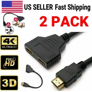 2 Pcs 4K HDMI Cable Splitter Adapter 2.0 Converter 1 In 2 Out 1 Male to 2 Female - Picture 1 of 11