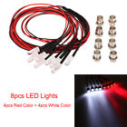 8pcs LED Lights Red&White Color For Traxxas Tamiya HSP SCX10 D90 1/8 1/10 RC Car