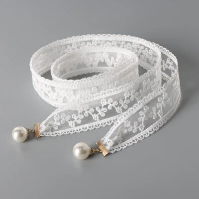 Cinturón de encaje para mujer imitación perla floral bordado correa cintura cadena accesorio cinta Foto 1 de 4