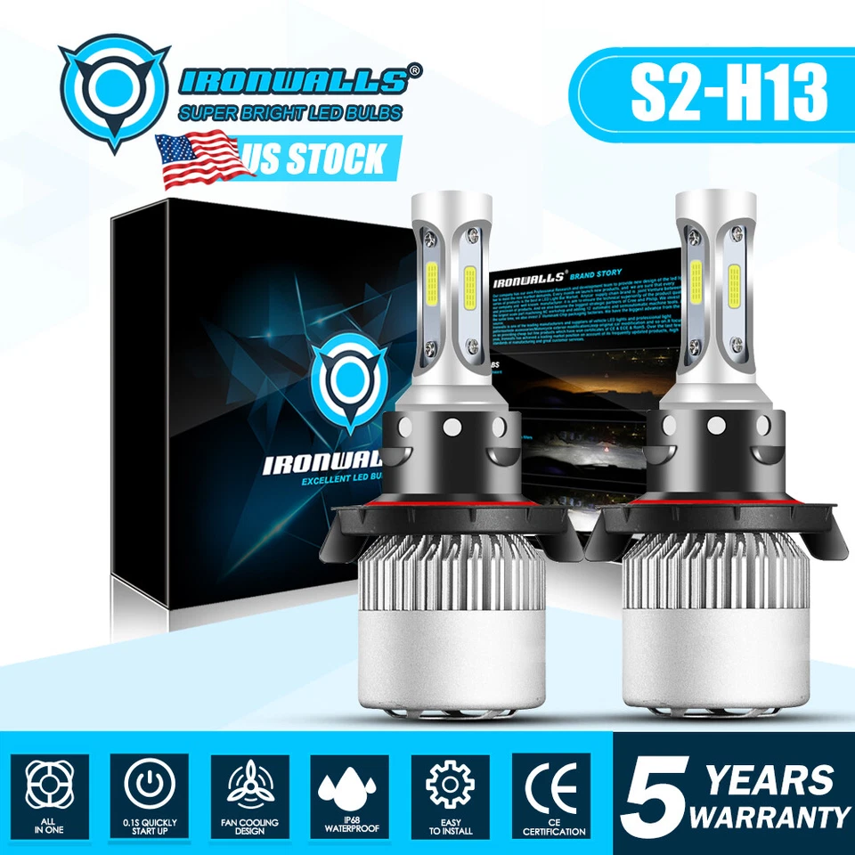 IRONWALLS H13 9008 LED Headlight Bulbs Kit 6000K 330000LM For 2005 ford F-150 lariat 5.4l