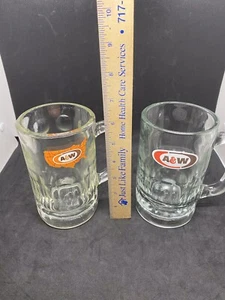 2 Vintage A&W Logo And USA Root Beer Mug 5.75" Tall Thick Glass 16oz Mugs - Picture 1 of 9
