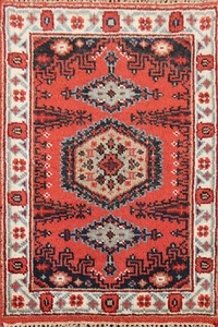 Authentic handcrafted tribal Rug Viss Geometric Indian Red Accent Rug 2x3 ft - Picture 1 of 15