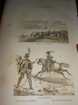 1836 STEEL ENGRAVING FRENCH TROOPS NAPOLEONIC WAR INTERVIEW ON RIVER NIÉMEN - Image 1 of 3