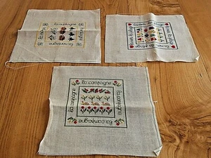 3 Pieces neuves de lin ecru  brodé main  " vacances "  - Picture 1 of 5