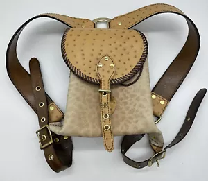 Womens Western Ostrich Leather Skin Small Drawstring Backpack Cowgirl Stitch - Picture 1 of 18