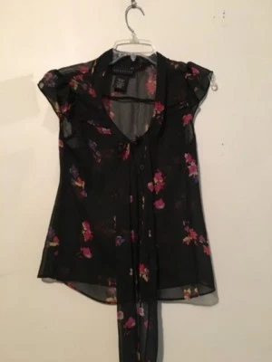 Blusa Top Attention Talla XS Floral Cuello Atado Coño Gasa Mujer RN# 42000 Foto 1 de 2