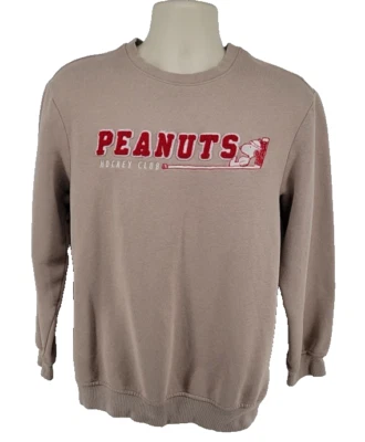 Peanuts Hockey Club H&M Sweatshirt Snoopy Puffy Embroidery Size M Beige  - Image 1 of 4
