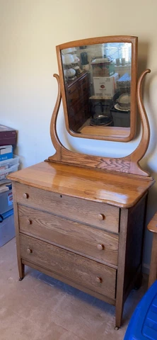 Antique  Victorian quarter saw Oak Dresser With Beveled Mirror Cover