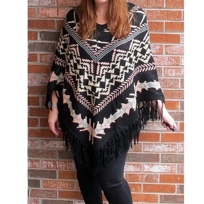 Небеса синий женщин акриловая бахрома вязаный пуловер пончо свитер размер L мульти - Изображение 1 из 4