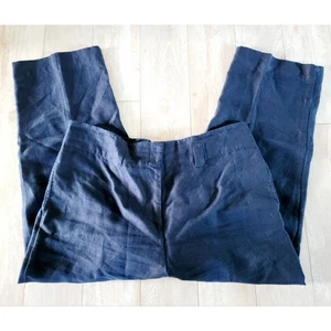 Chico's 2.5 100% Linen Pants Navy Blue Career Pockets Taper Leg XL NWOT - Picture 1 of 7