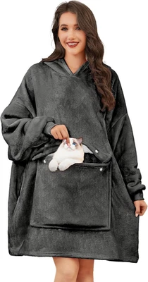 GENTLEWARM Wearable Blankets Sweatshirt Hoodie for Adults with Pet Pouch, 2 Side Pockets