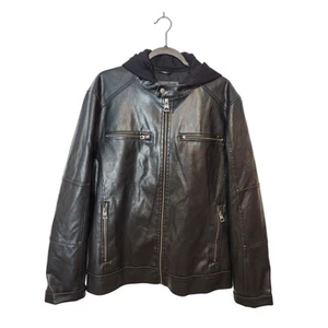 Giacca Bomber Guess Nero Vegan Pelle Moto Biker Cappuccio Rimovibile L - Foto 1 di 12
