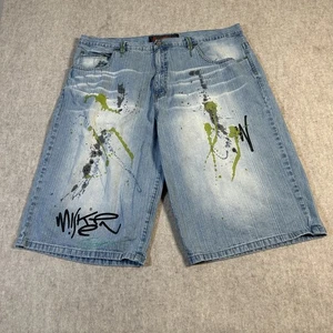 Pantaloncini corti denim vintage Miskeen taglia 44 ricamati logo vernice schizzata - Foto 1 di 13