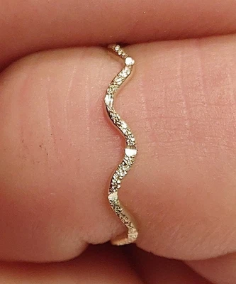 10k/14k Solid Gold Stardust Ripple Ring, Gold Wave Ring, Gold Minimalist Ring - Image 1 of 4