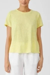 Eileen Fisher Tee Top T-Shirt 2X Kurzarm Bio 100% Leinen Zitrusgelb - Bild 1 von 11