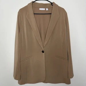 Susan Graver LK Fusion Long Blazer Boxy Lagenlook Beige One Button Size XL - Picture 1 of 7
