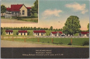 Postal de Washington, Indiana de la década de 1950 "THE BOARD-WALK Tourist Cottages" MWM lino - Imagen 1 de 2