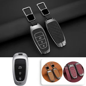 Zinc Alloy Leather Car Smart Key Case Cover For Hyundai Santa Sonata Fe Tucson - Picture 1 of 16