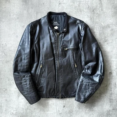 Vintage 1970’s Sears Canadian Made Cafe Racer Moto Cropped Leather Jacket. - Image 1 of 4