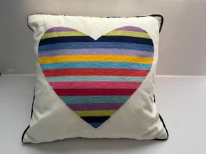 Pottery Barn Teen Heart Throw Pillow 18" Stitched embroidered rainbow - Picture 1 of 5