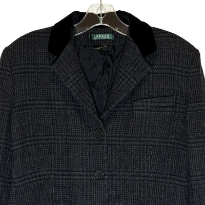 Lauren Ralph Lauren Blazer Women 10 Gray Velvet Collar Plaid 100% Wool Riding - Image 1 of 4