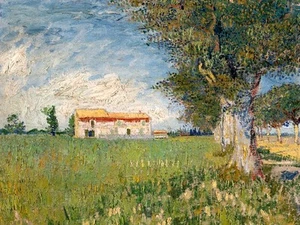 Quadro VAN GOGH Casale in un Campo di Grano Stampa su Mdf Tela Swarovski Arredo - Foto 1 di 2