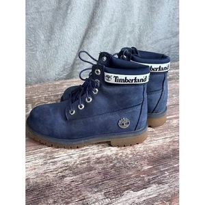 Timberland Kids Navy Blue Leather Ankle Boots Waterproof Lace Up Booties - Picture 1 of 9