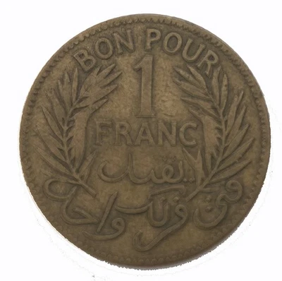 Tunisian-French coin - 1 Franc - 1926 bronze - Image 1 of 2