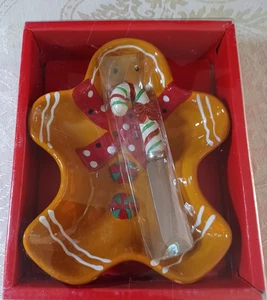 GINGERBREAD MAN Serving DISH WITH SPREADER SET 6" NIB - Picture 1 of 1