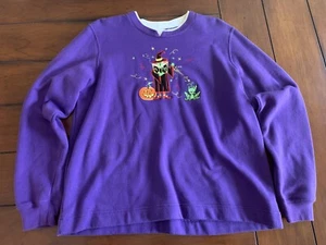 Women’s Halloween Sweatshirt -White Stag - Purple - Witch Pumpkin And Cat - Picture 1 of 6