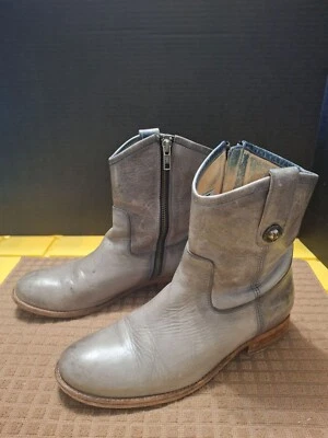 Botas de tornozelo femininas Frye couro cinza meia panturrilha com zíper lateral tamanho 7B - Imagem 1 de 4
