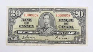 LOW SERIAL 1937 Bank of Canada $20 Banknotes E/E 0008658 Gordon/Towers - Picture 1 of 2