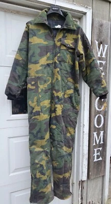 Vintage SafTBak Mens Insulated Woodland Camo Hunting Coveralls sz XL USA - Image 1 of 4