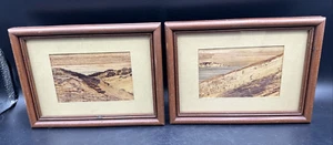 2 Framed 5 x 7 Banana Bark Landscapes by Artist Joseph Lichwa 1984 Hawaiian Art - Picture 1 of 12