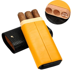 3 Röhren Leder Zigarrenetui Humidortasche Reiseetui Geschenkbox Gelb & Schwarz - Bild 1 von 8