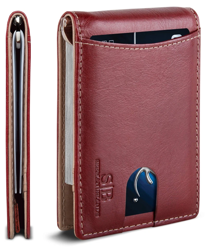 Serman Brands RFID Blocking Slim Bifold Genuine Leather Minimalist Front Pocket